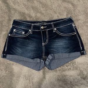 Dark wash denim shorts
